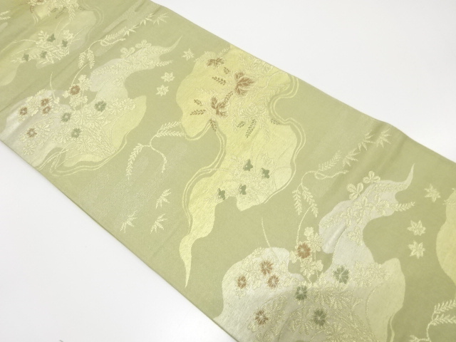 JAPANESE KIMONO / ANTIQUE FUKURO OBI / SILK / WOVEN PAULOWNIA & FLOWER